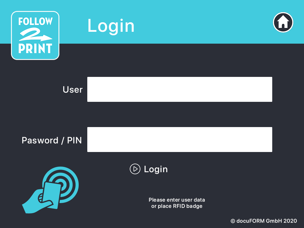 Login screen Follow-me Printing MFP-app