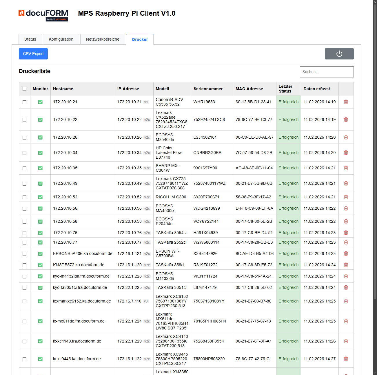 Mercury MPS Raspberry Pi-Client – Druckerliste mit herstellerübergreifender Erfassung