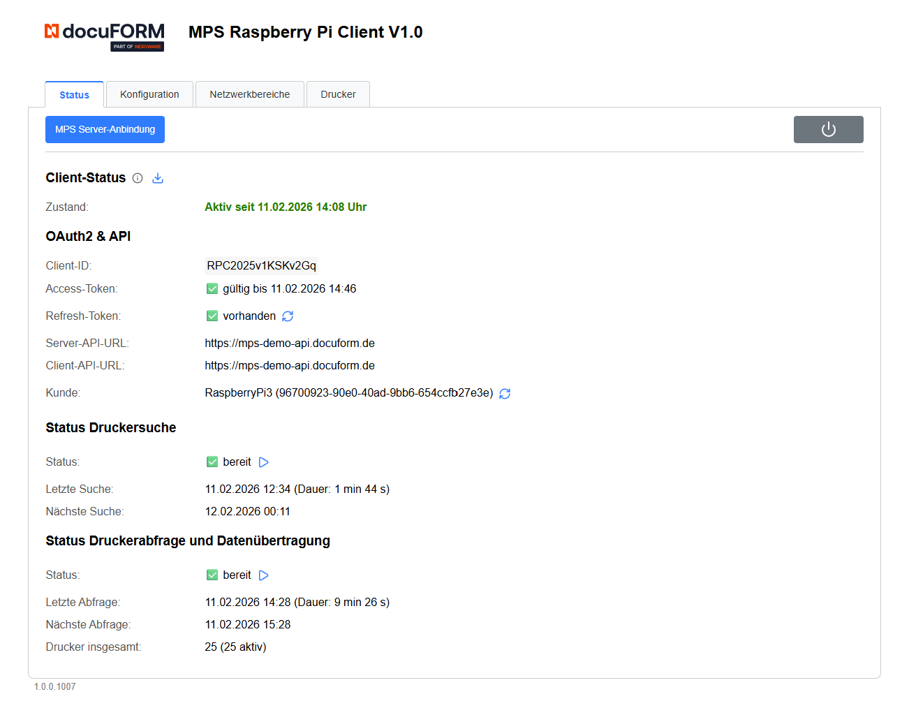 Mercury MPS Raspberry Pi-Client – Dashboard mit Status-Übersicht