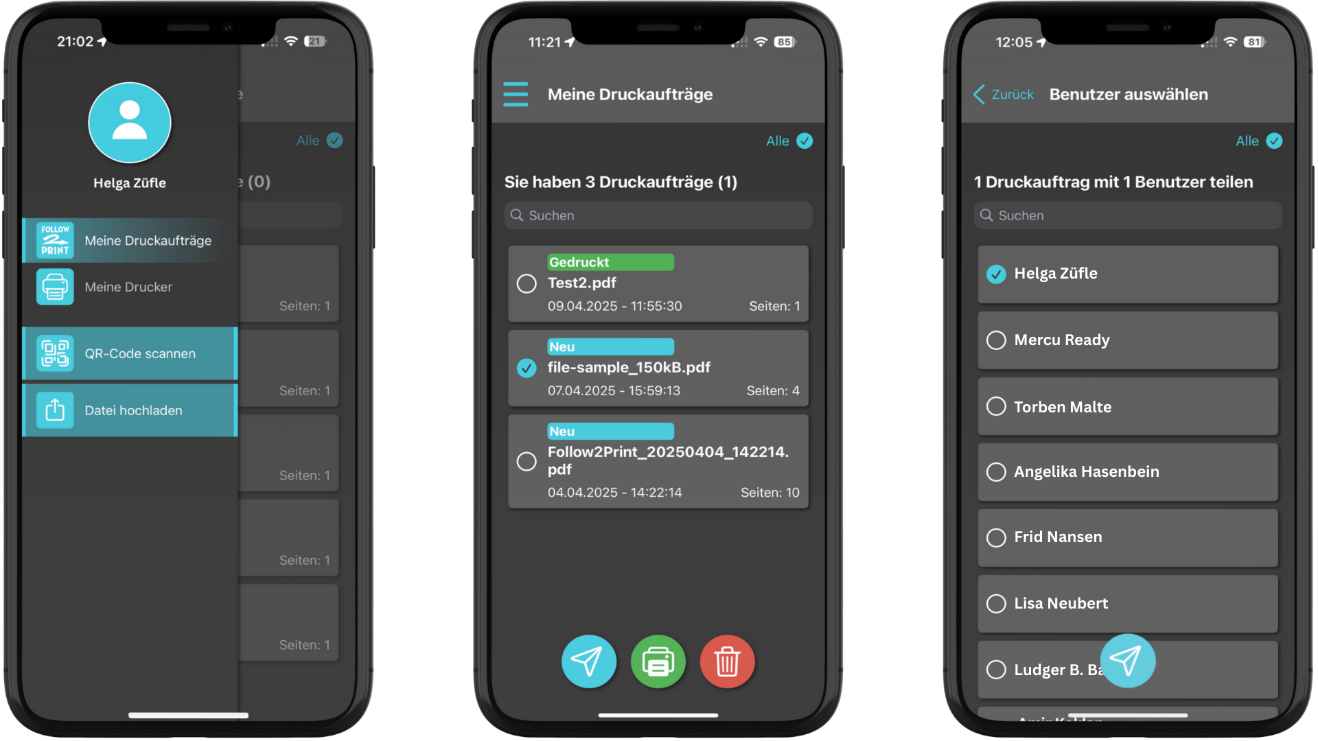 Ansichten der mobilen App