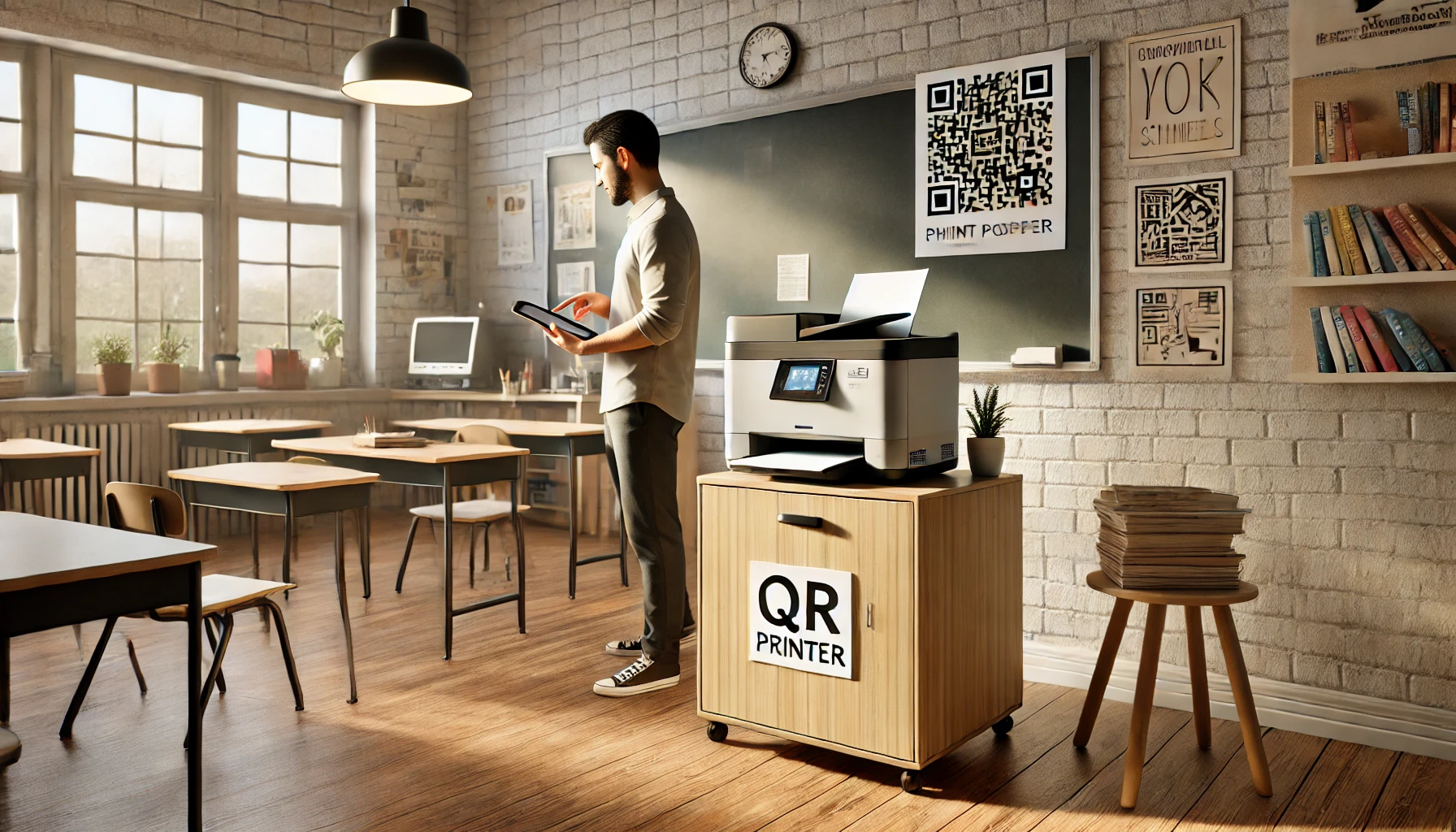 Ein Lehrer druckt seine Arbeitsblätter für die Schüler direkt vom iPad.