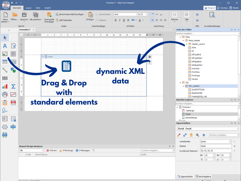 Daten per drag and drop auf Formularen einsetzen