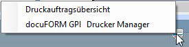 Menü zur Auswahl zwischen Druckauftragsübersicht und Drucker Manager