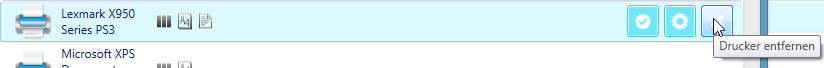 Durch Auswahl eines gelisteten Drucksystems kann der Drucker entfernt werden.