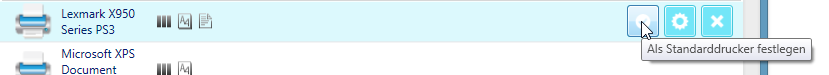 Durch Auswahl eines gelisteten Drucksystems kann dieses als Standarddrucker definiert werden.