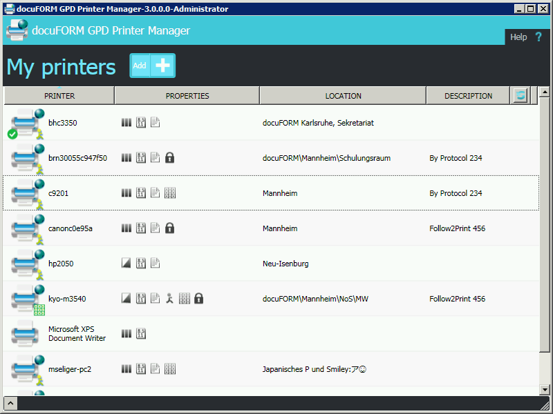 Setup and administration of the desired output systems with the docuFORM GPI print manager