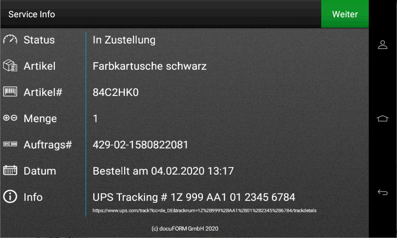 Detailseite mit Infos zur Bestellung