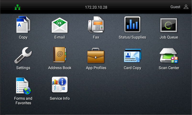 Main screen of the Lexmark MFP with Service Info App installed