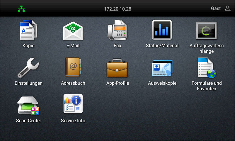 Mainscreen des Lexmark MFP mit installierter Service Info App