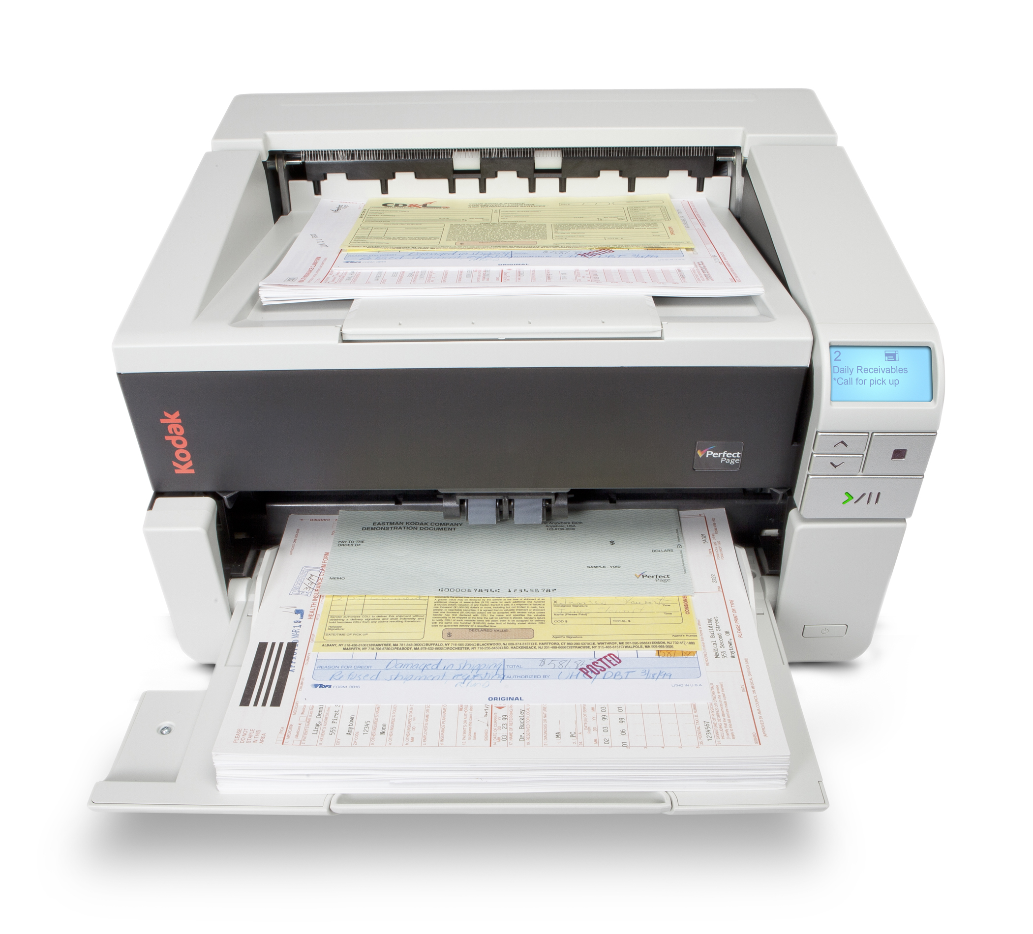 Kodak Alaris document scanner with unsorted documents for scanning
